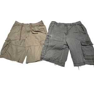Lot of 2 Mens Cargo Shorts BKE Brown‎ & Old Navy Khaki Raw Hem Size 33